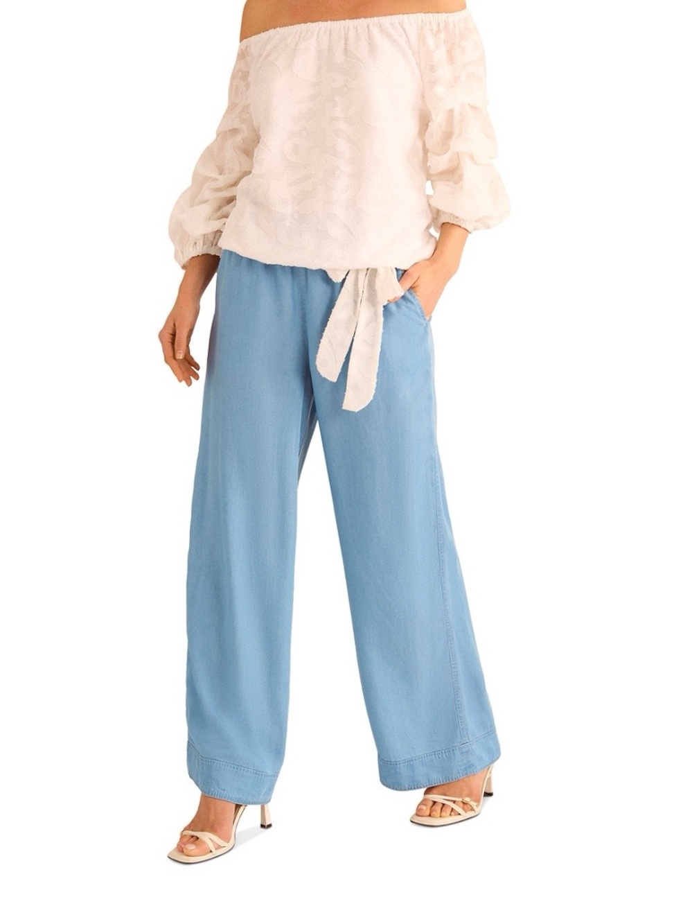 NEW WT Vince Camuto Wide Leg Chambray Pants Womens XL Pull-On Comfy Lightweight